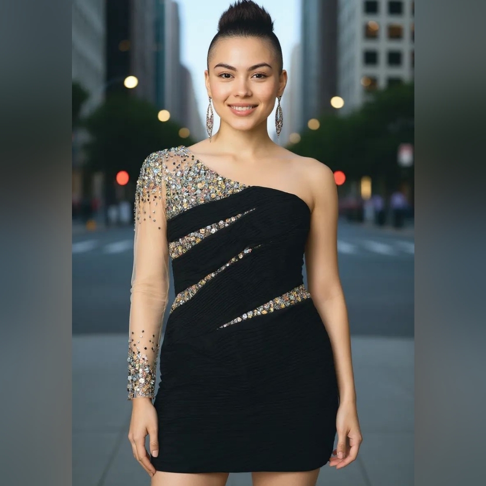 Chic Black and‎ Gold Long Sleeve Dress